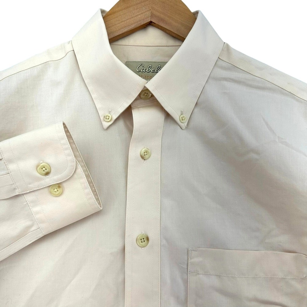 Cabelas Cream Button Down‎ Long Sleeve Classic Fit Casual Shirt Mens M Tall Prep